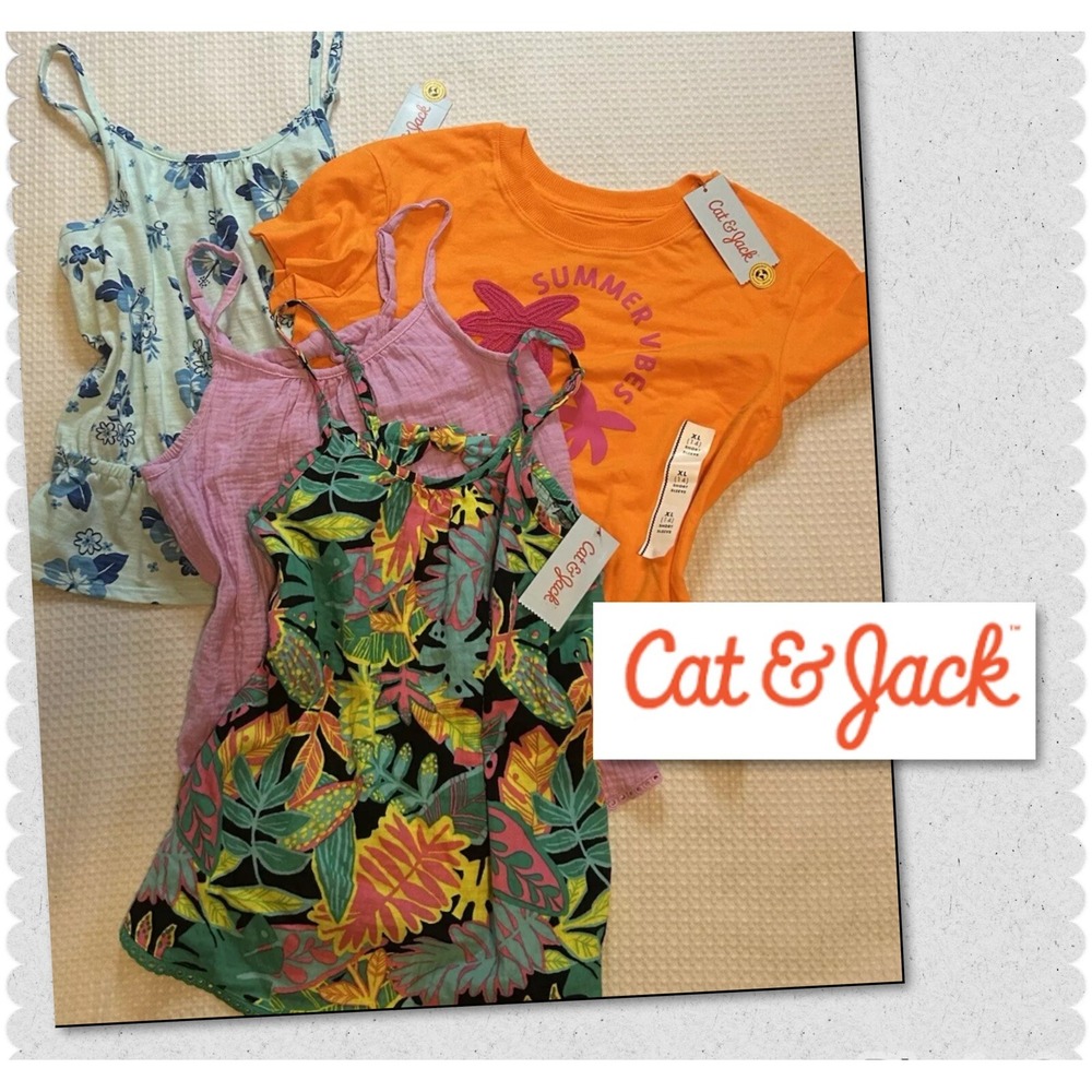 Cat & Jack (LOT OF 4) ALL NEW Tops Size 14 Youth Girls Short Sleeves/Sleeveless